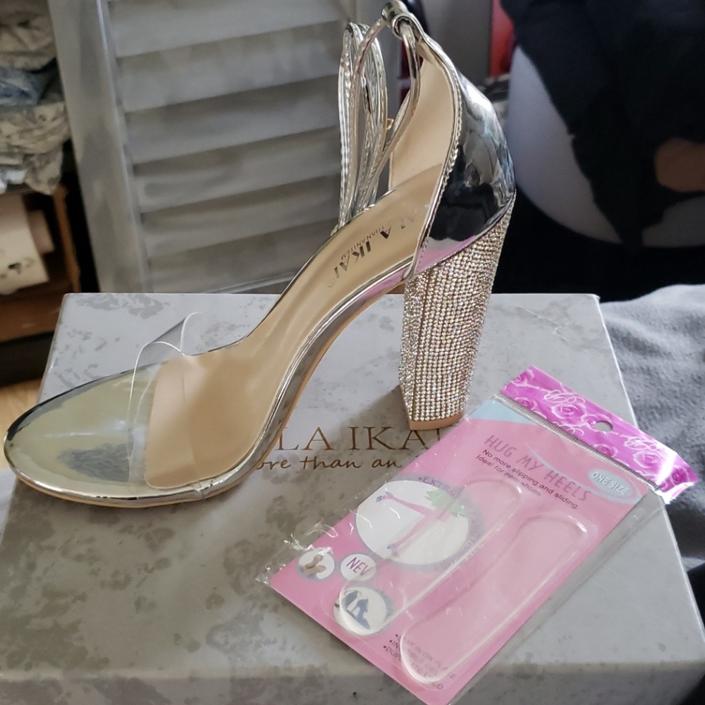 Clear diamond block heels